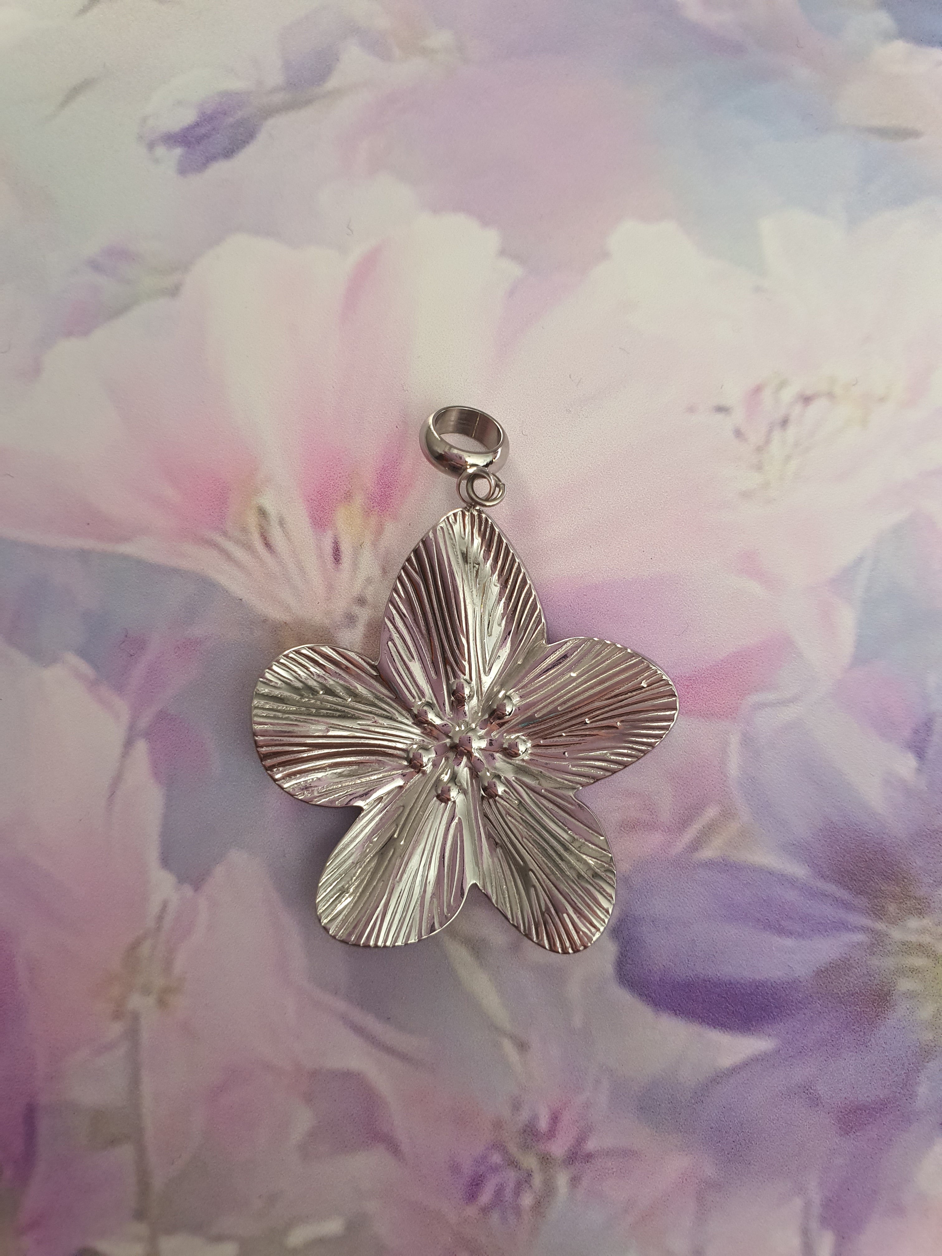 Losse RVS zilver hanger bloem (2)