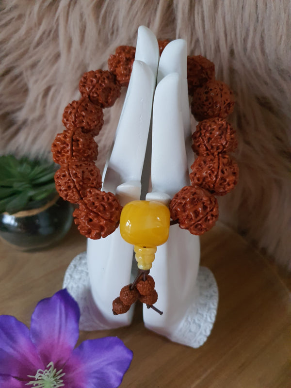 Mala Armband Rudraksha kralen 5 mukhi met Goeroe (Guru) kraal (nr3)