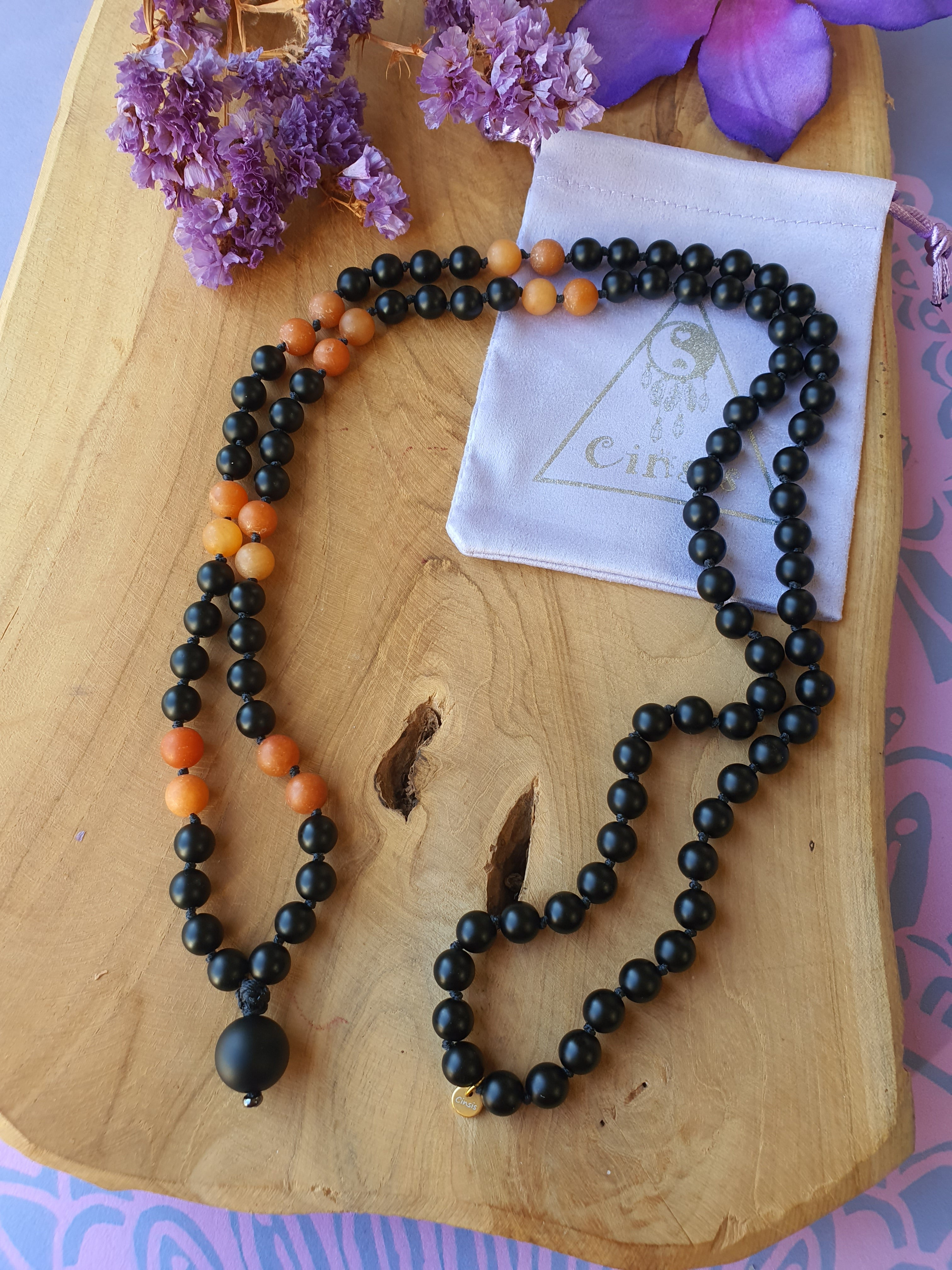 Mala voor mannen Onyx met Carneool (matte kralen)