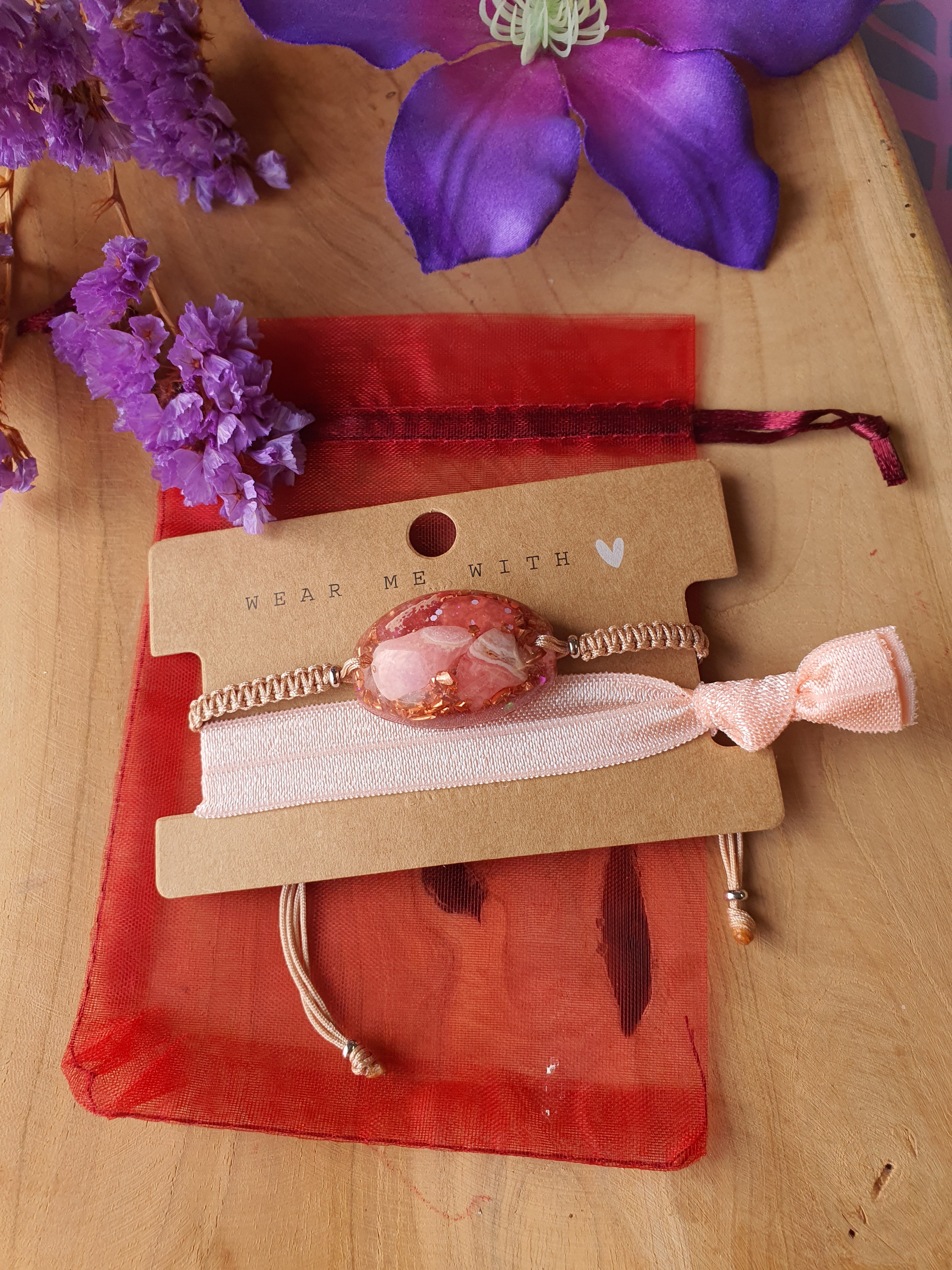 Orgonite Armband Rhodochrosiet met Bergkristal (nr 116)