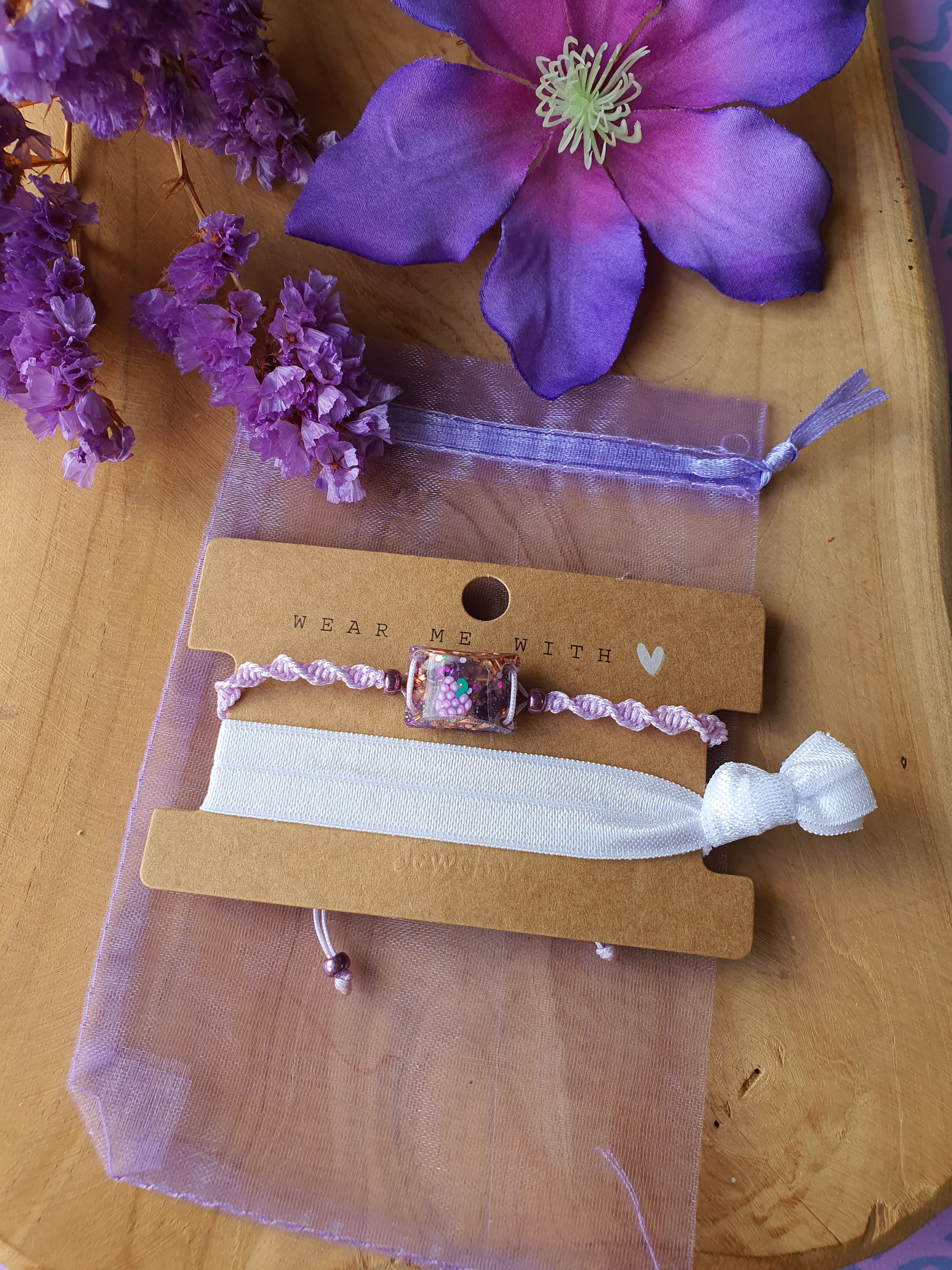 Orgonite Armband voor kind Amethist en Bergkristal ( nr 3018)