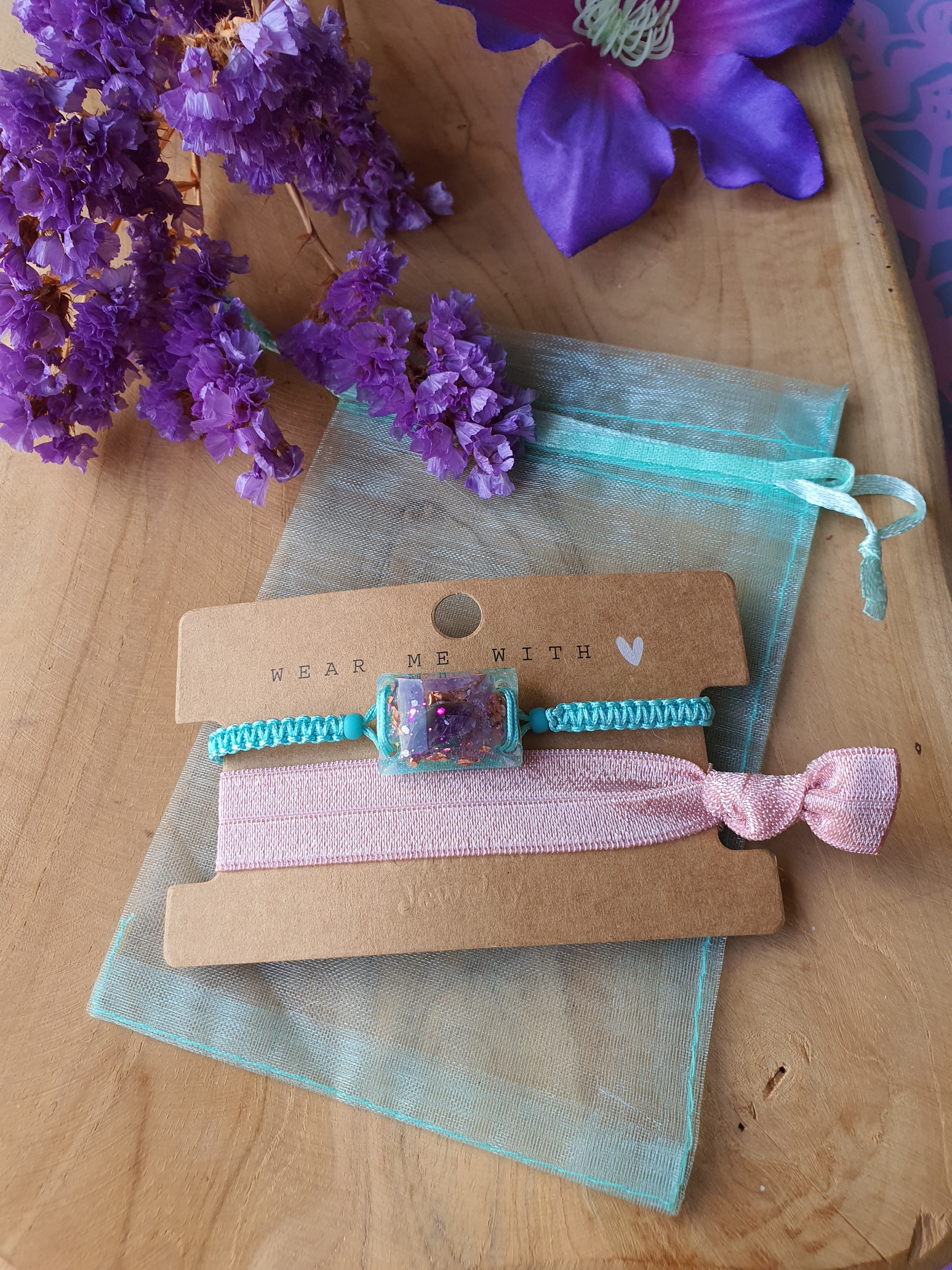 Orgonite Armband voor kind Amethist en Bergkristal (nr 3020)