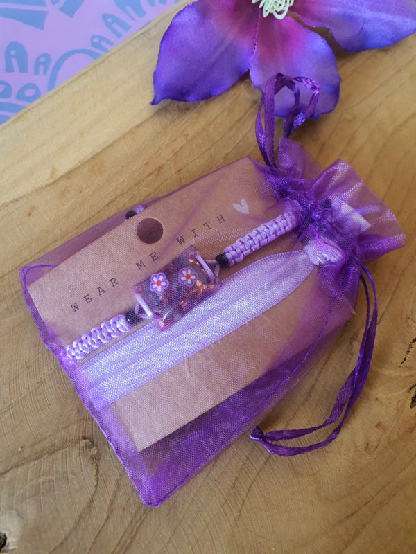 Orgonite Armband voor kind Amethist met Bergkristal (nr 3007) in organze zakje