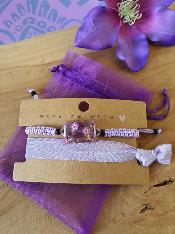 Orgonite Armband voor kind Amethist met Bergkristal (nr 3007)