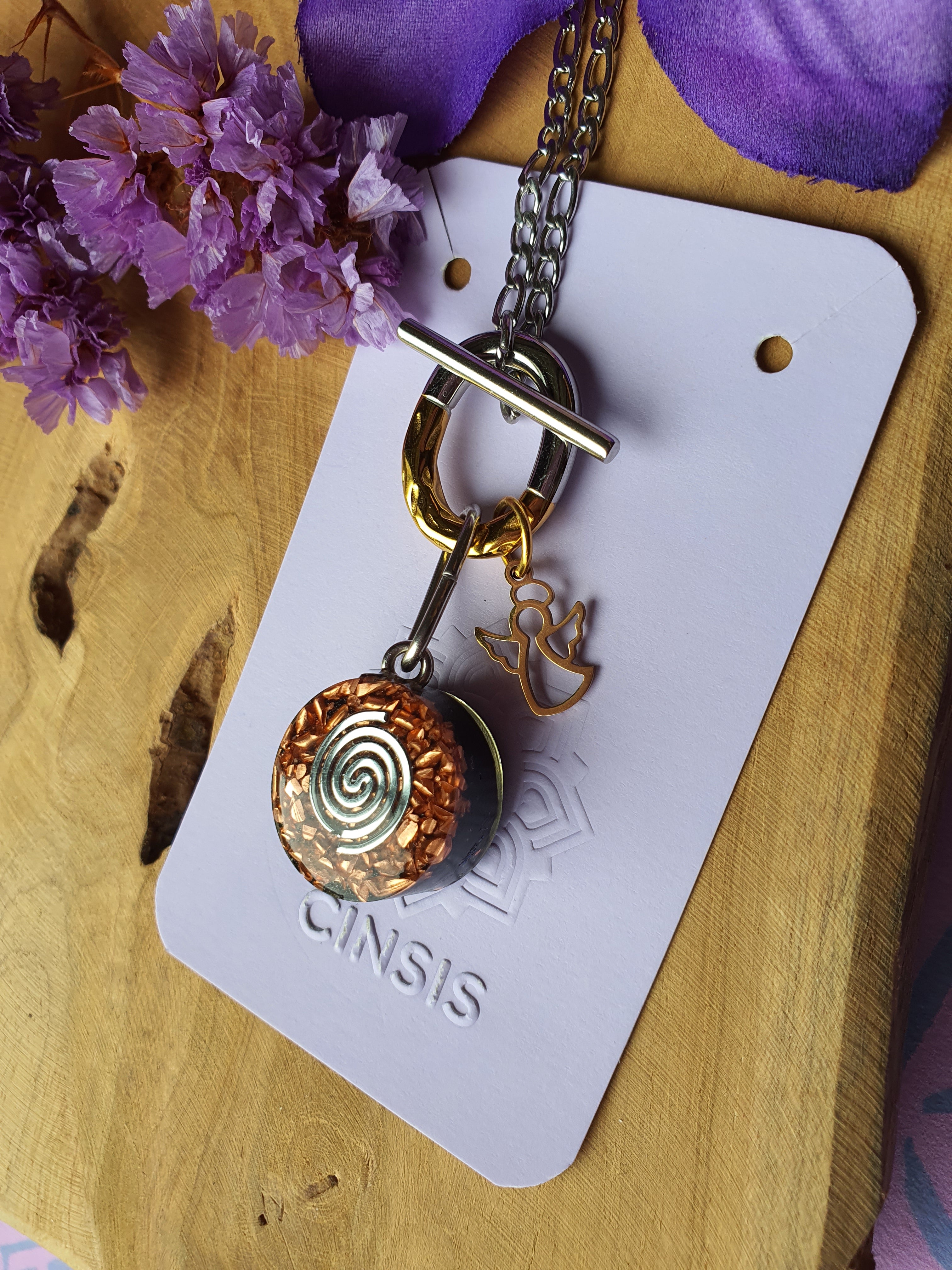 Cinsis Orgonite mix: orgonite Hanger 2 in 1 + RVS Zilver / Goud ketting nr 3020