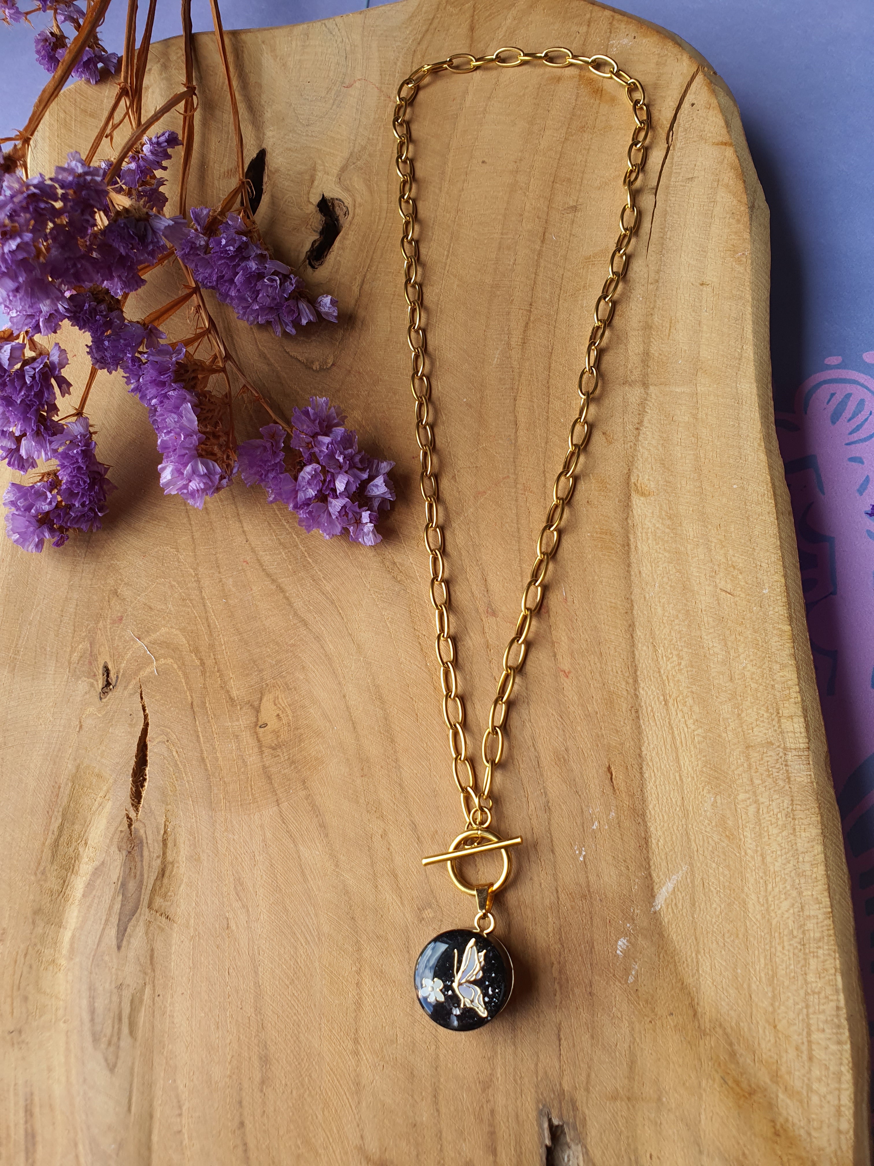 Cinsis Orgonite mix: orgonite Hanger + RVS Goud ketting nr 3002