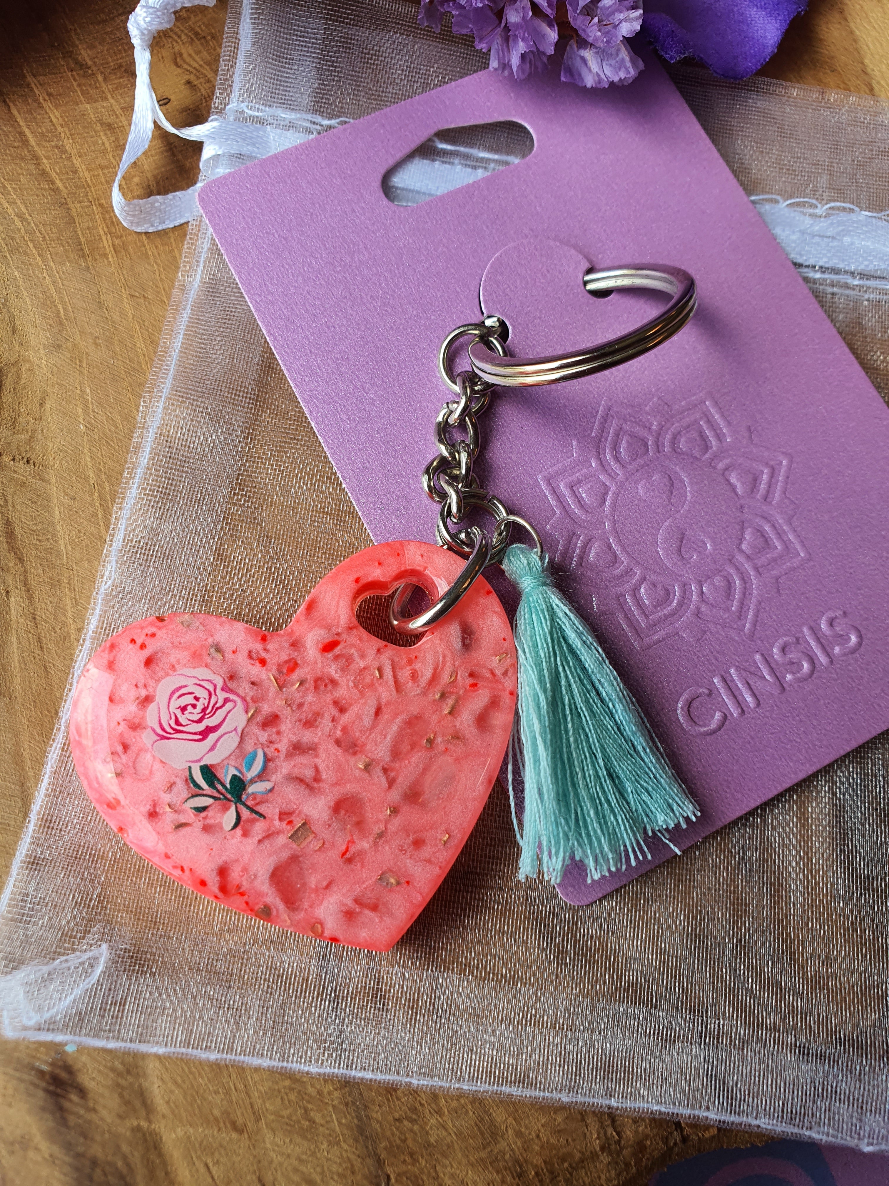 Orgonite Sleutelhanger Hart Rozenkwarts met Bergkristal