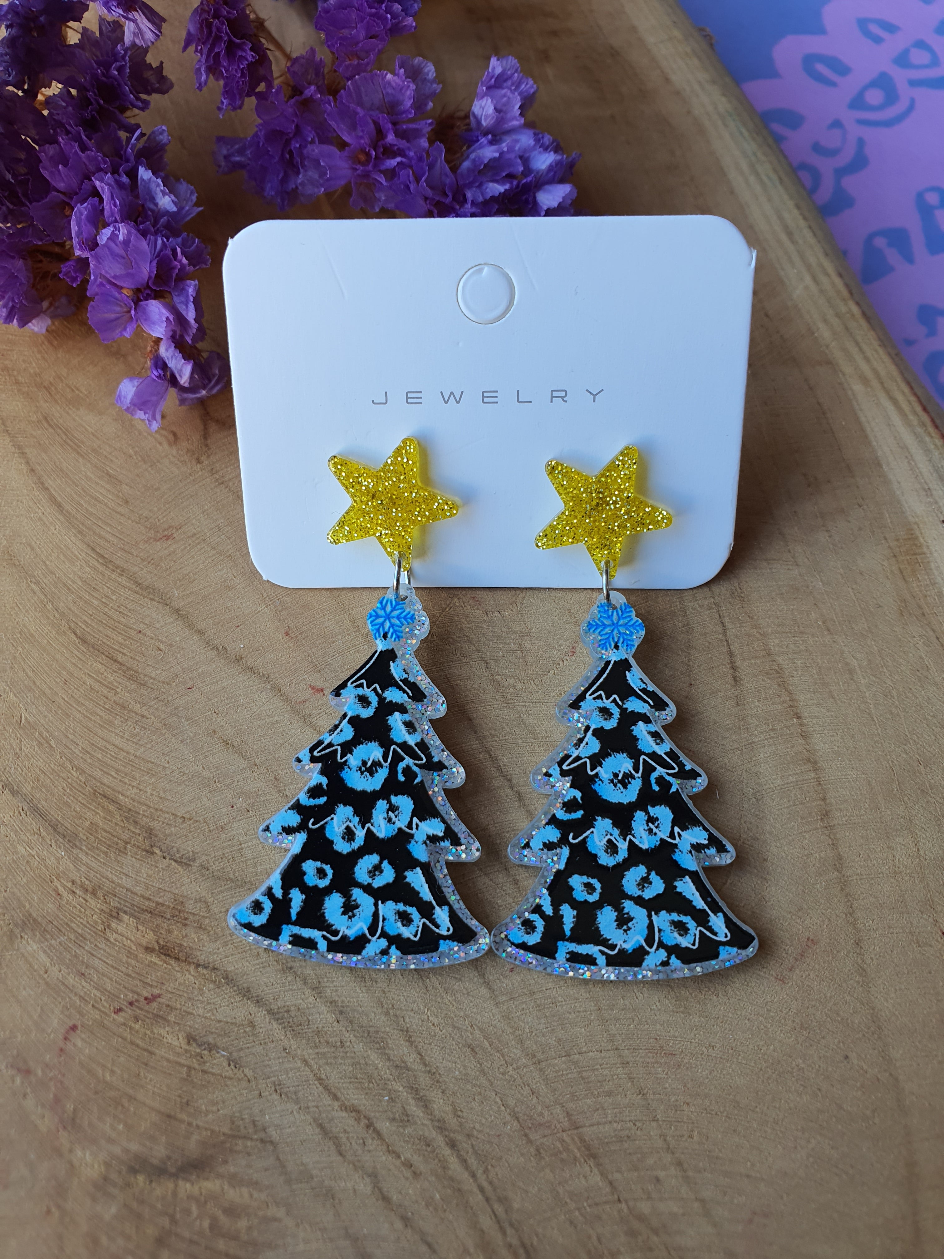 Panterprint Kerst oorbellen | Kerstboom oorhangers (nr 10034)