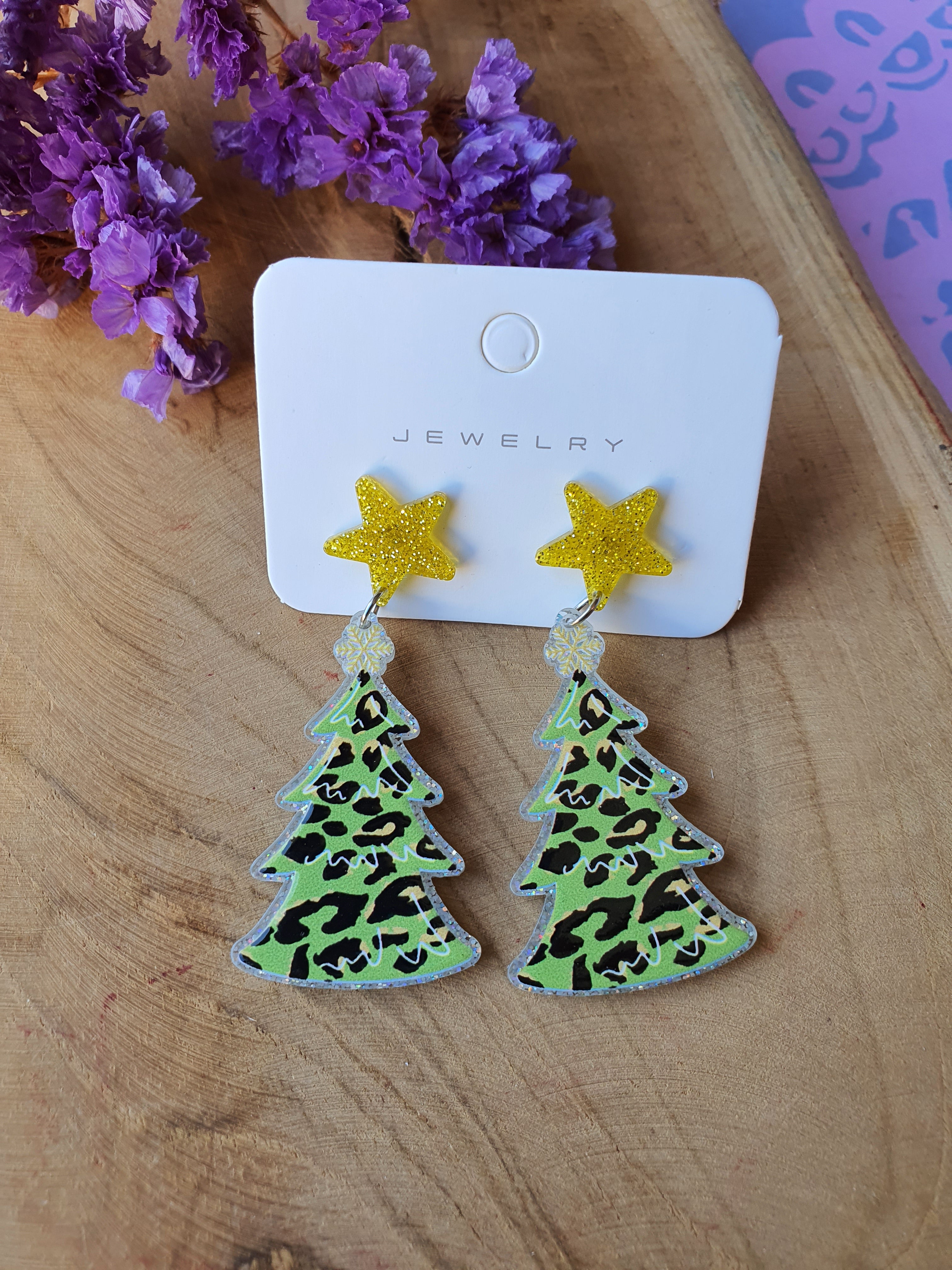 Panterprint Kerst oorbellen | Kerstboom oorhangers (nr 10035)