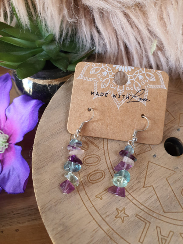 Regenboog Fluoriet oorbellen / oorhangers (set)