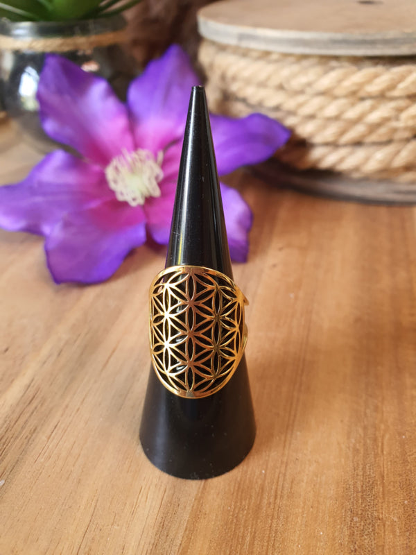 Ring Flower of Life / Levensbloem Gold Verstelbaar (model 2)