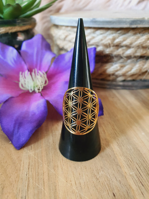 Ring Flower of Life / Levensbloem RVS Gold verstelbaar (Model 1)
