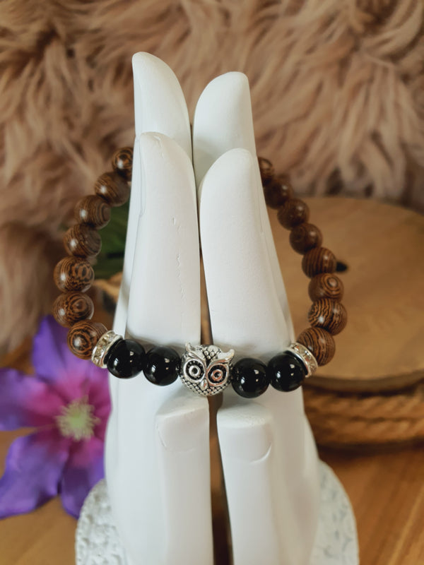 Rozenhout/Sandelhout Mala Armband Uil Zilver