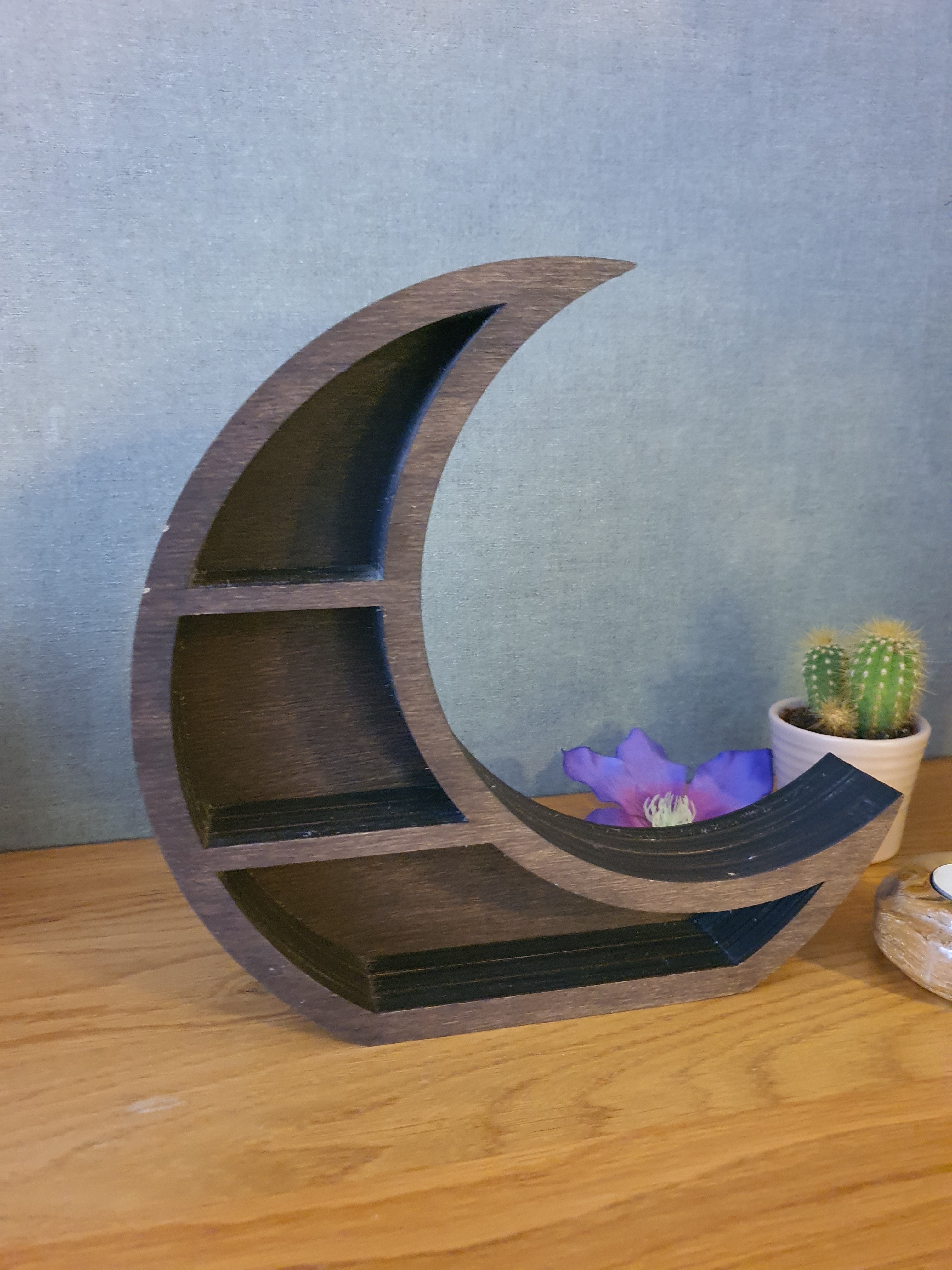 Wassende Maan Kastje Kristallen houder Hout Plank klein model.