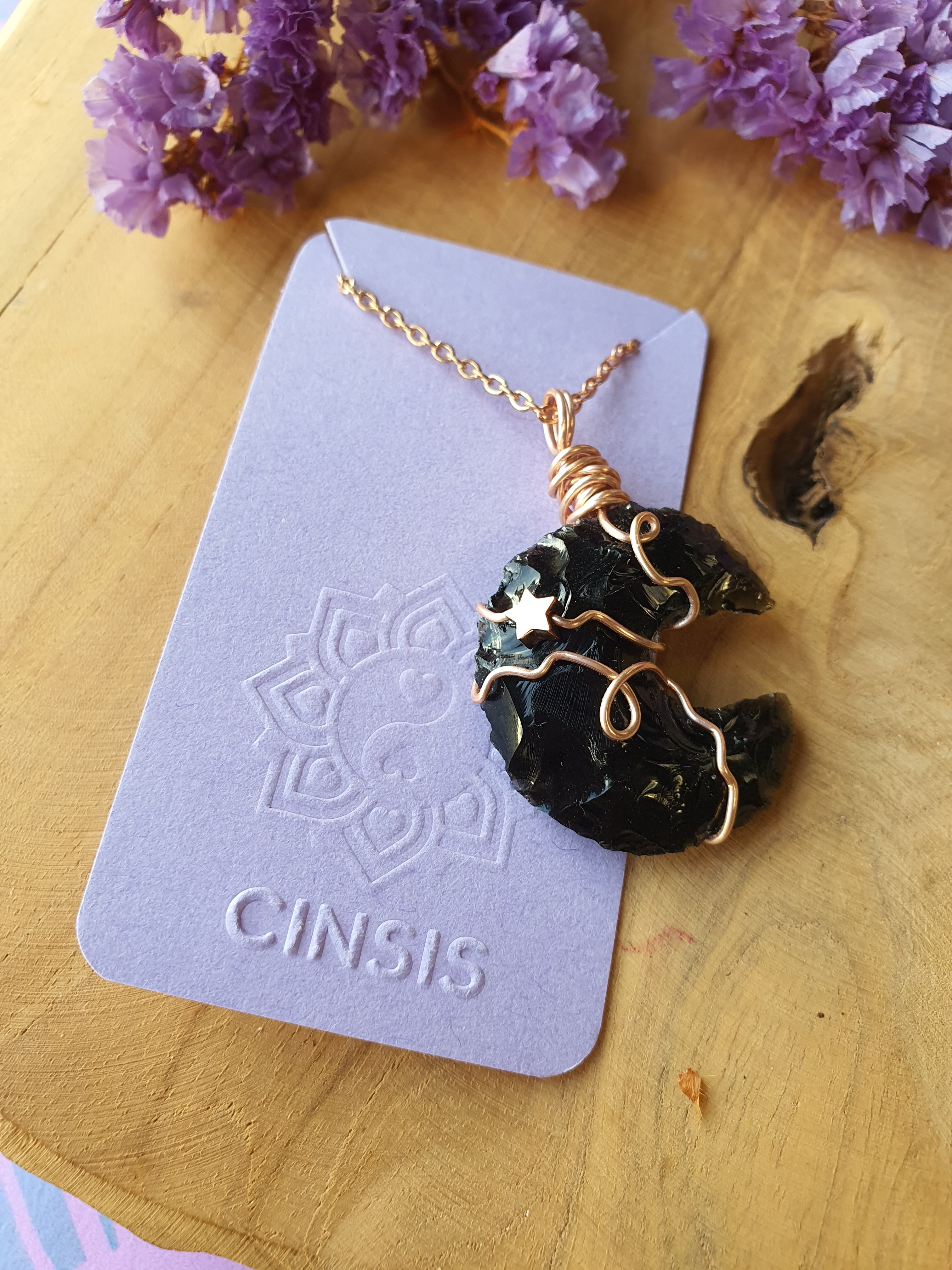 Wire wrapped Maan hanger Obsidiaan._nr 20.