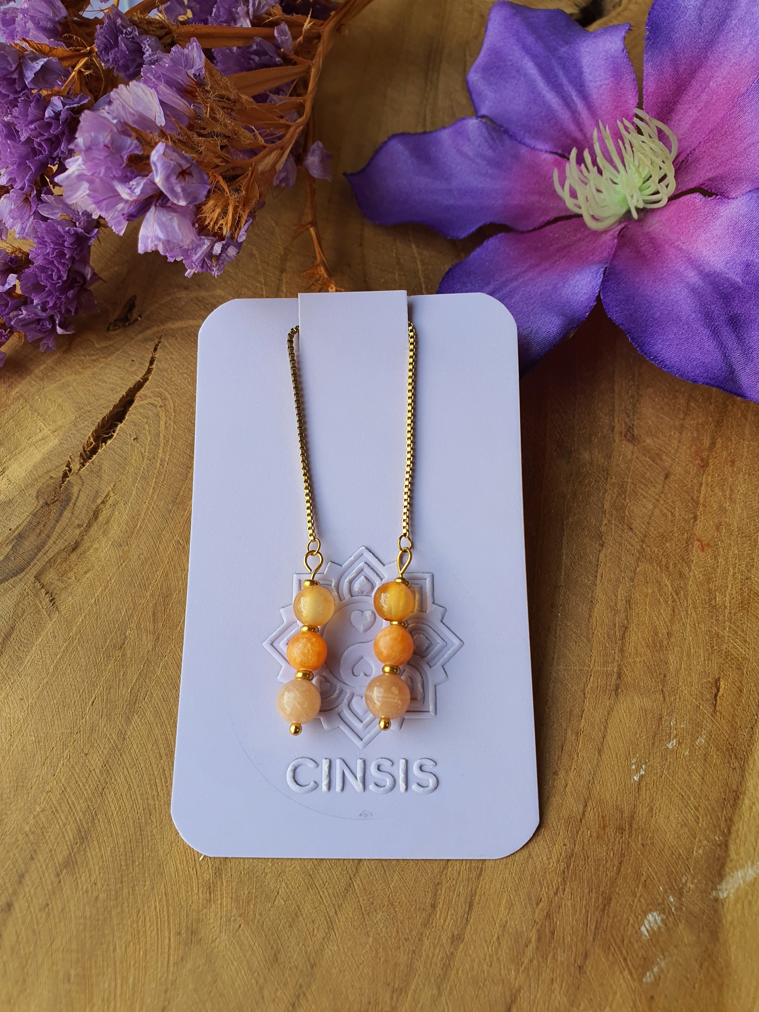 Zonnevlecht chakra edelsteen oorhangers rvs goud