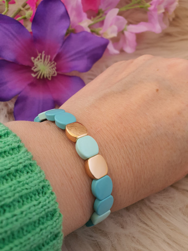 Emaille armband Mintgroen / Goud 18-18,5cm (nr 37)