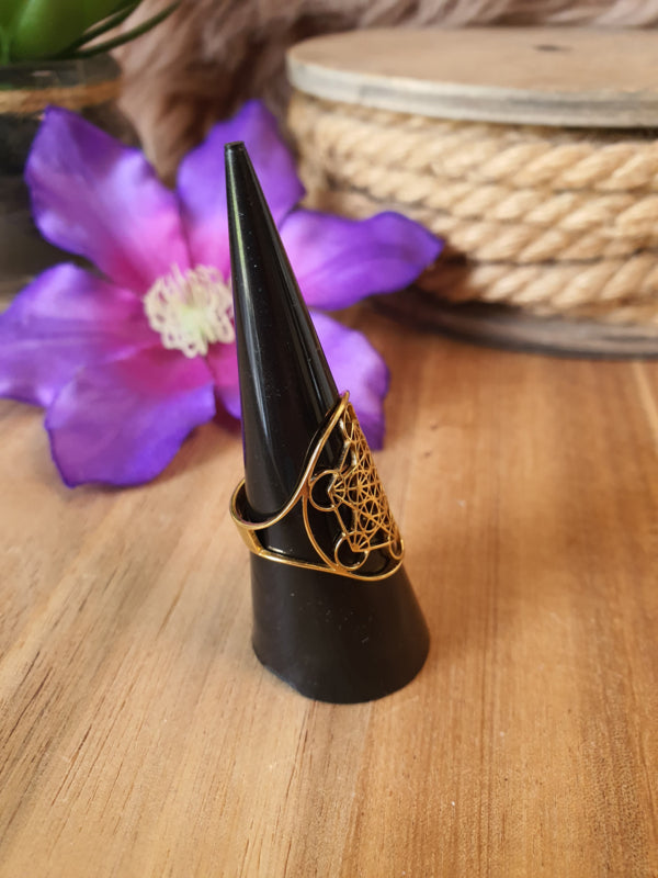 Ring Metatron kubus RVS Gold verstelbaar
