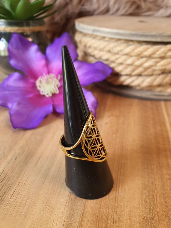 Ring Flower of Life / Levensbloem Gold Verstelbaar (model 2)