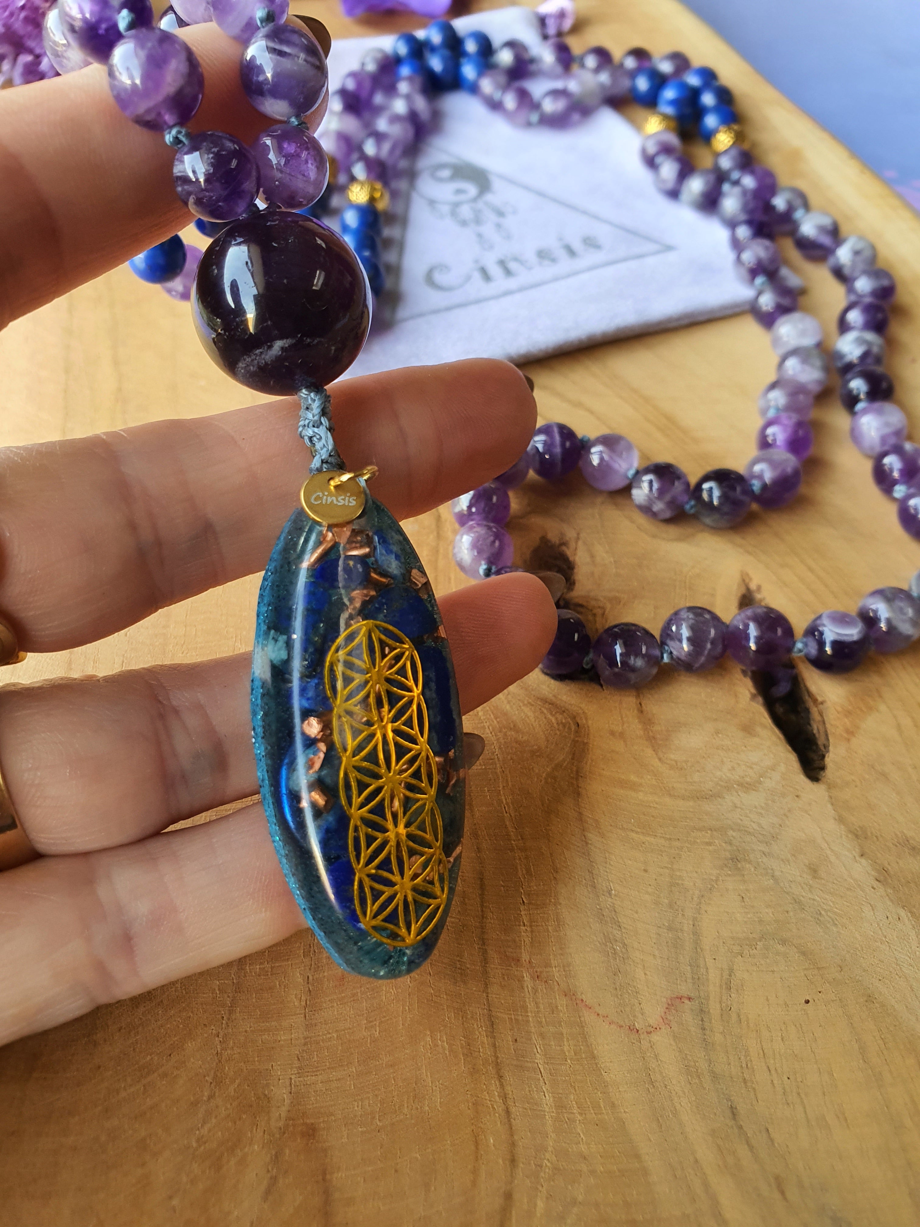 mala met orgonite hanger lapis lazuli