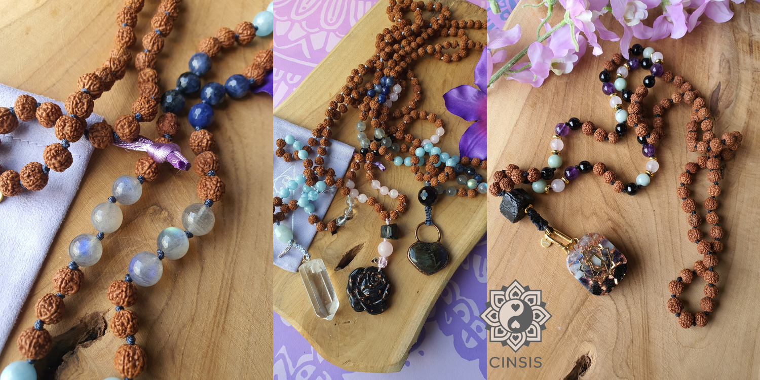 Edelsteen Mala | Mala ketting met Rudraksha kralen