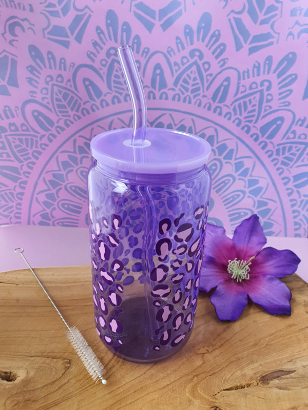 Drinkglas (blikvormige tumbler) met kunststof deksel en rietje &