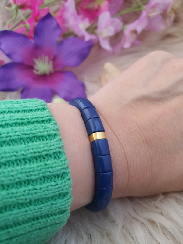 Emaille armband Donker Blauw / goud 18-18,5cm (nr 27),
