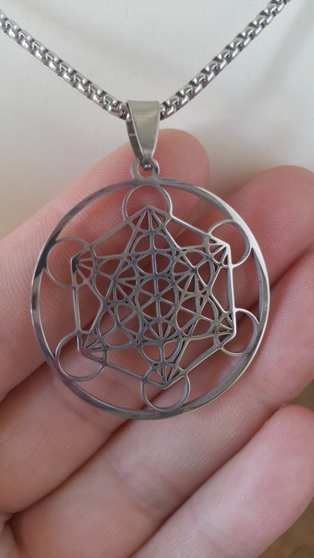 Metatron kubus hanger groot + ketting RVS zilver