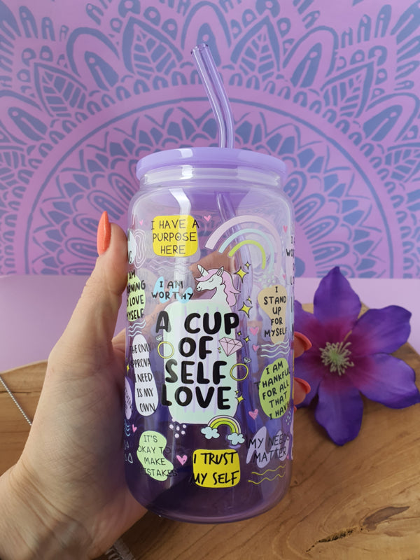 Drinkglas (blikvormige tumbler) met kunststof deksel en rietje &