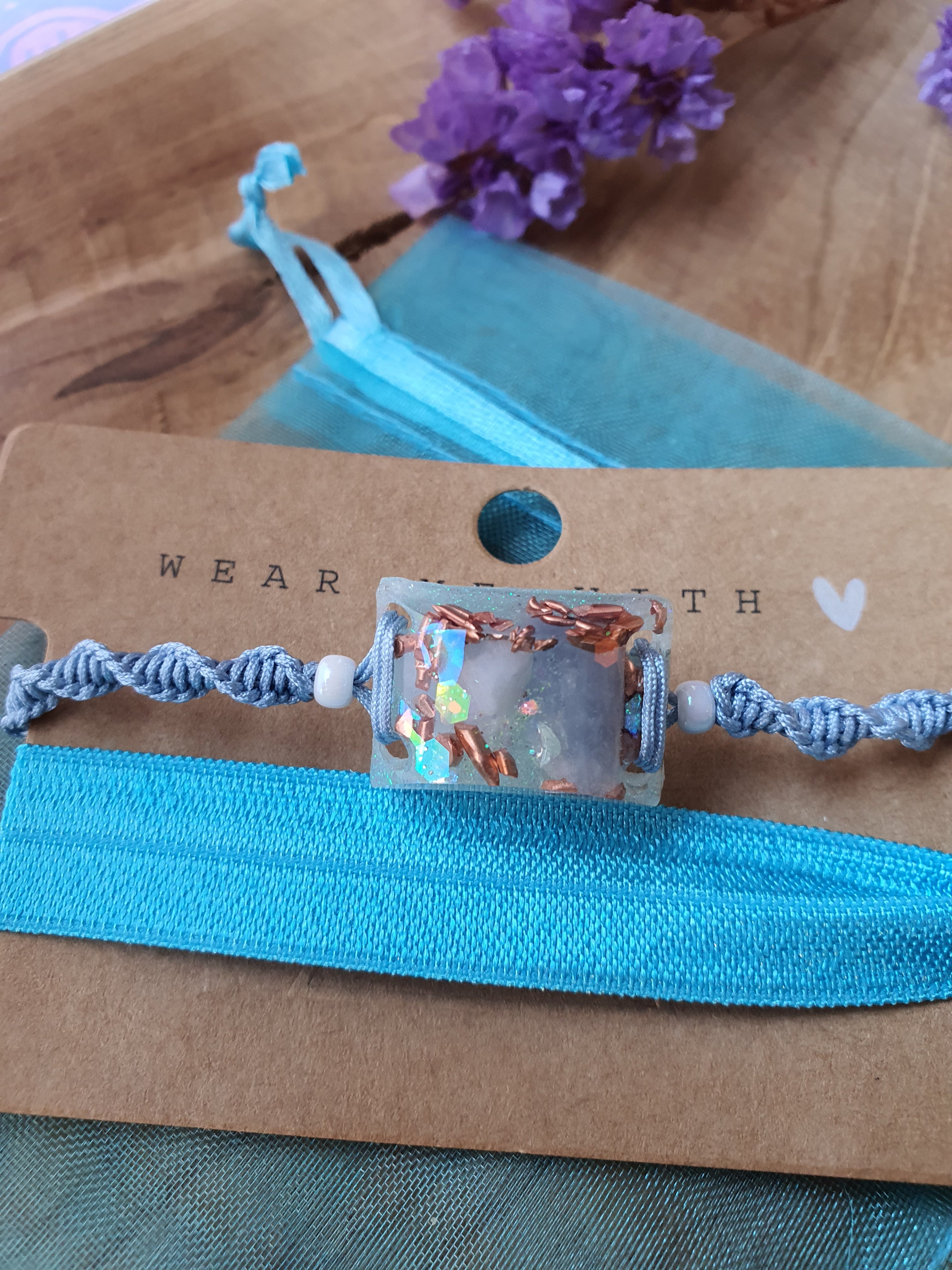 Orgonite armband voor kind Blauwe Calciet met Bergkristal ( nr 3012)
