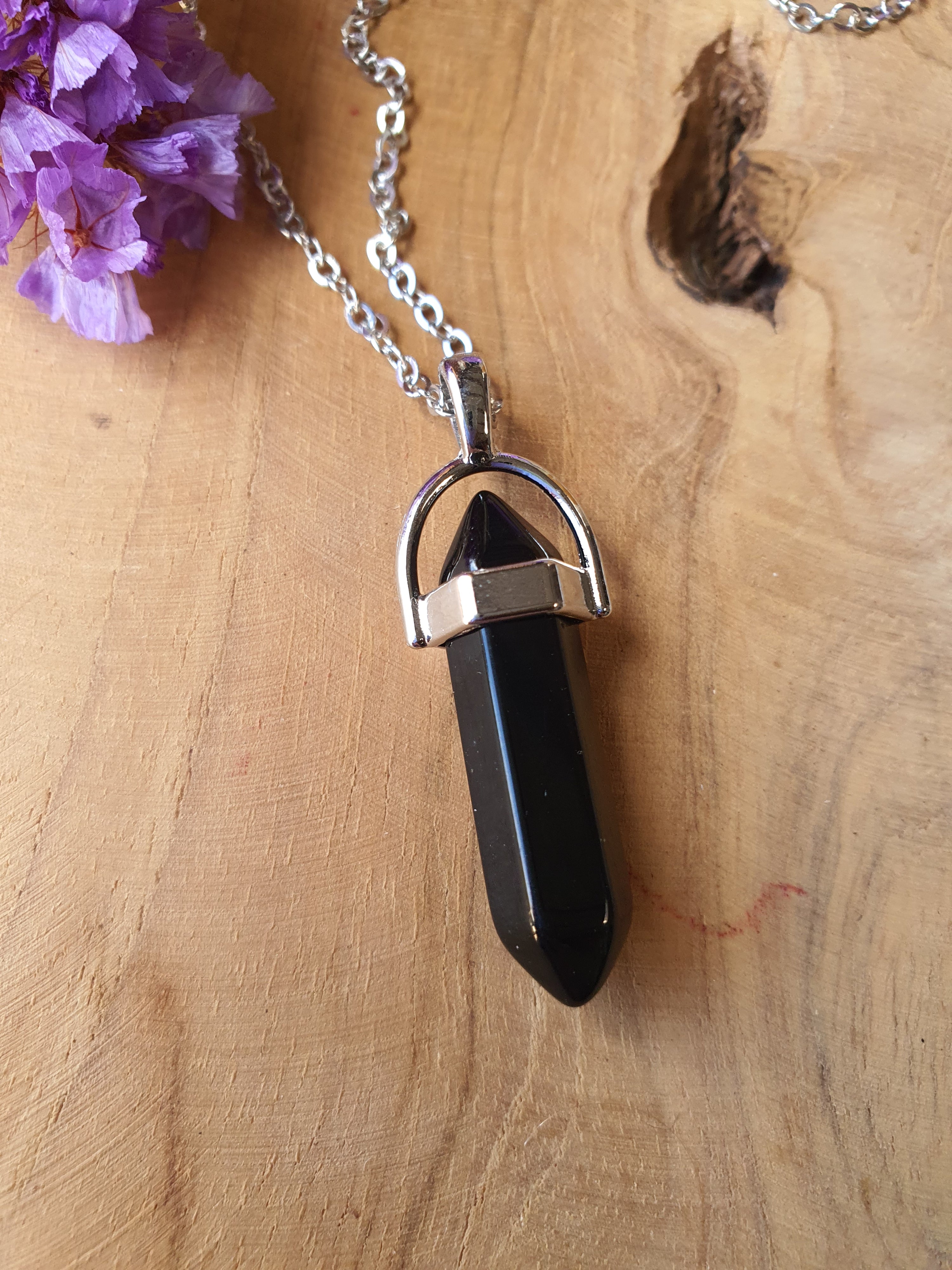 Dubbeleinder Zwarte Obsidiaan hanger