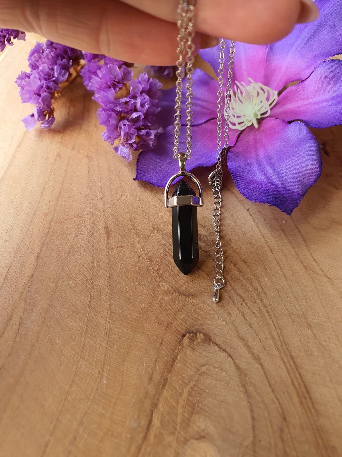 Dubbeleinder Zwarte Obsidiaan hanger