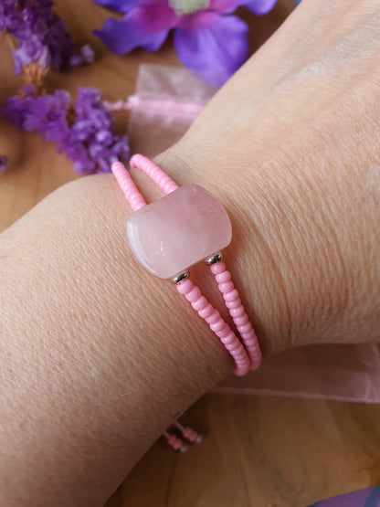 Rozenkwarts edelsteen armband handgemaakt met miyuki kralen (101)