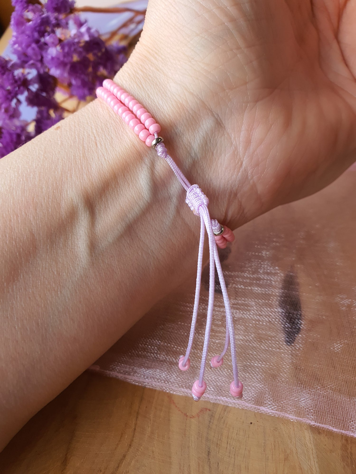 Rozenkwarts edelsteen armband handgemaakt met miyuki kralen (101)