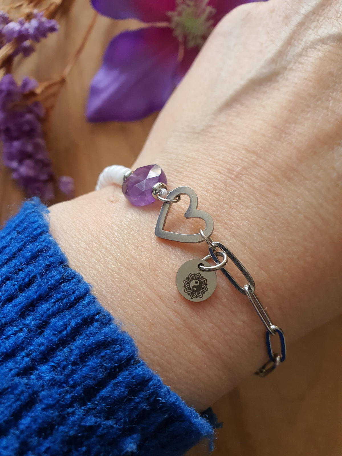 Amethist Edelsteen armband. Perfect voor Valentijnsdag / Moederdag!