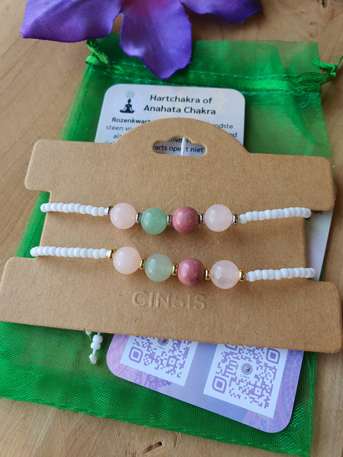 Edelstenen chakra armband handgemaakt Hartchakra of Anahata Chakra