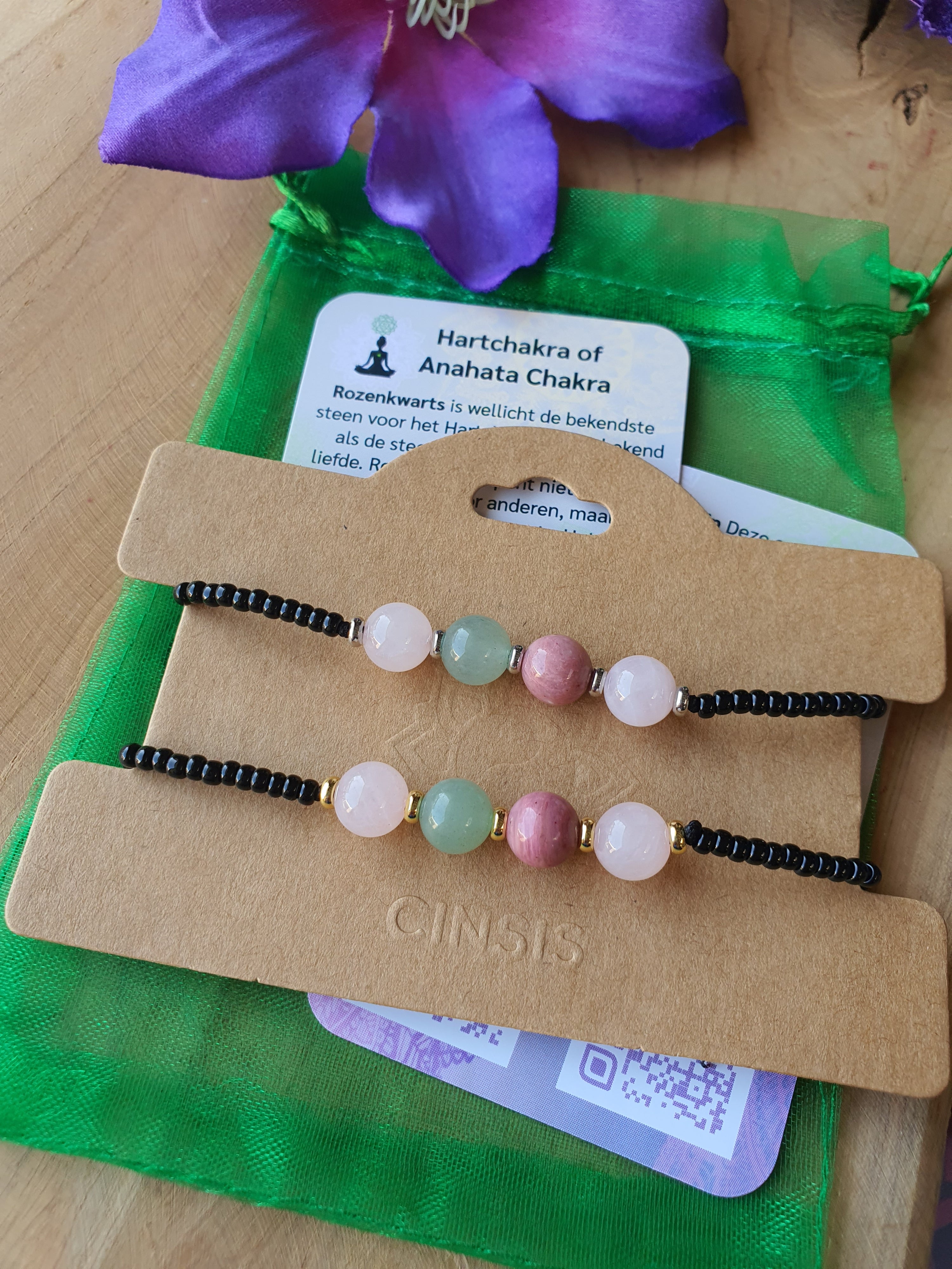 Edelstenen chakra armband handgemaakt Hartchakra of Anahata Chakra