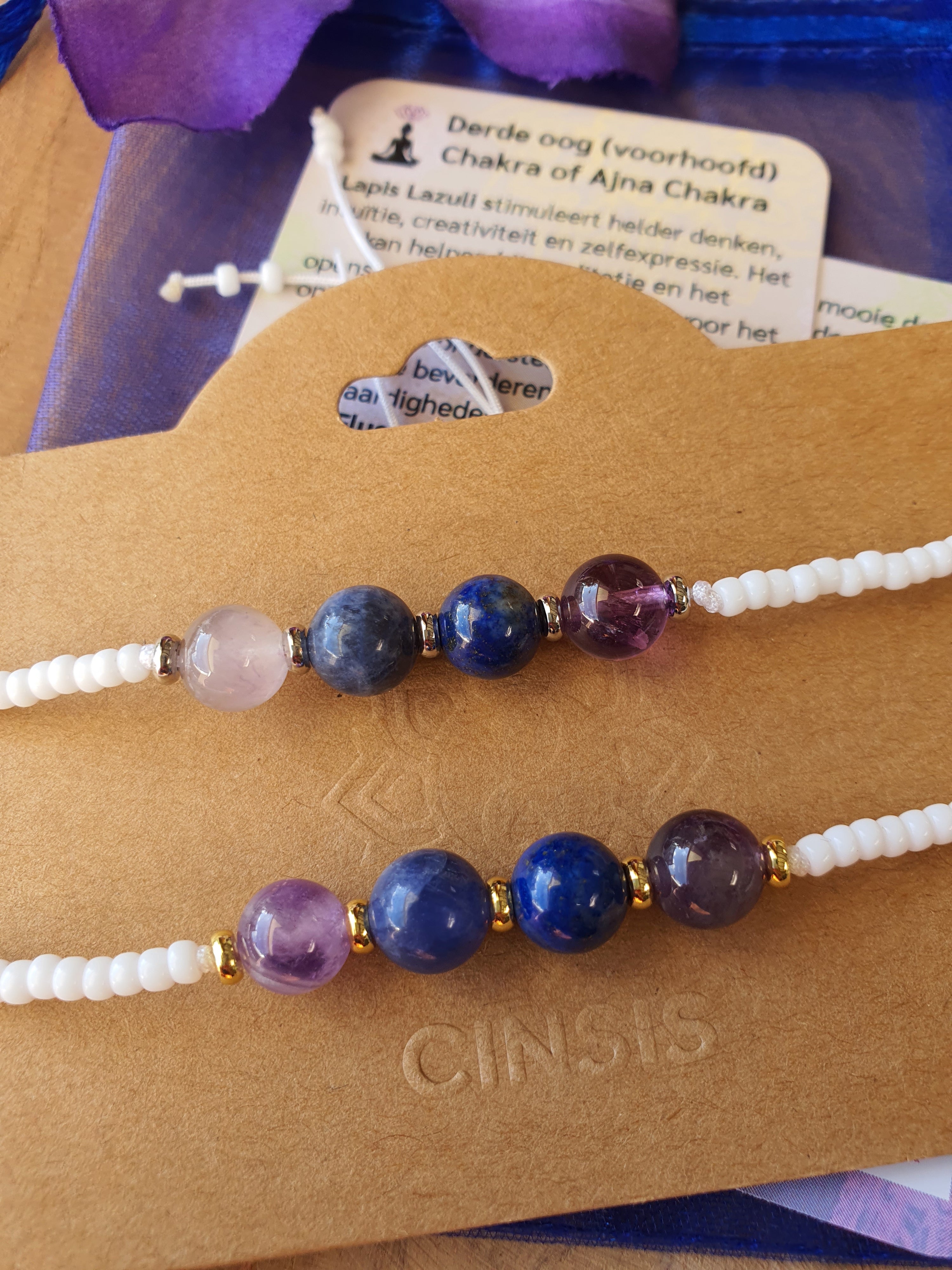 Edelstenen Chakra Armband handgemaakt Derde Oog chakra of Ajna Chakra
