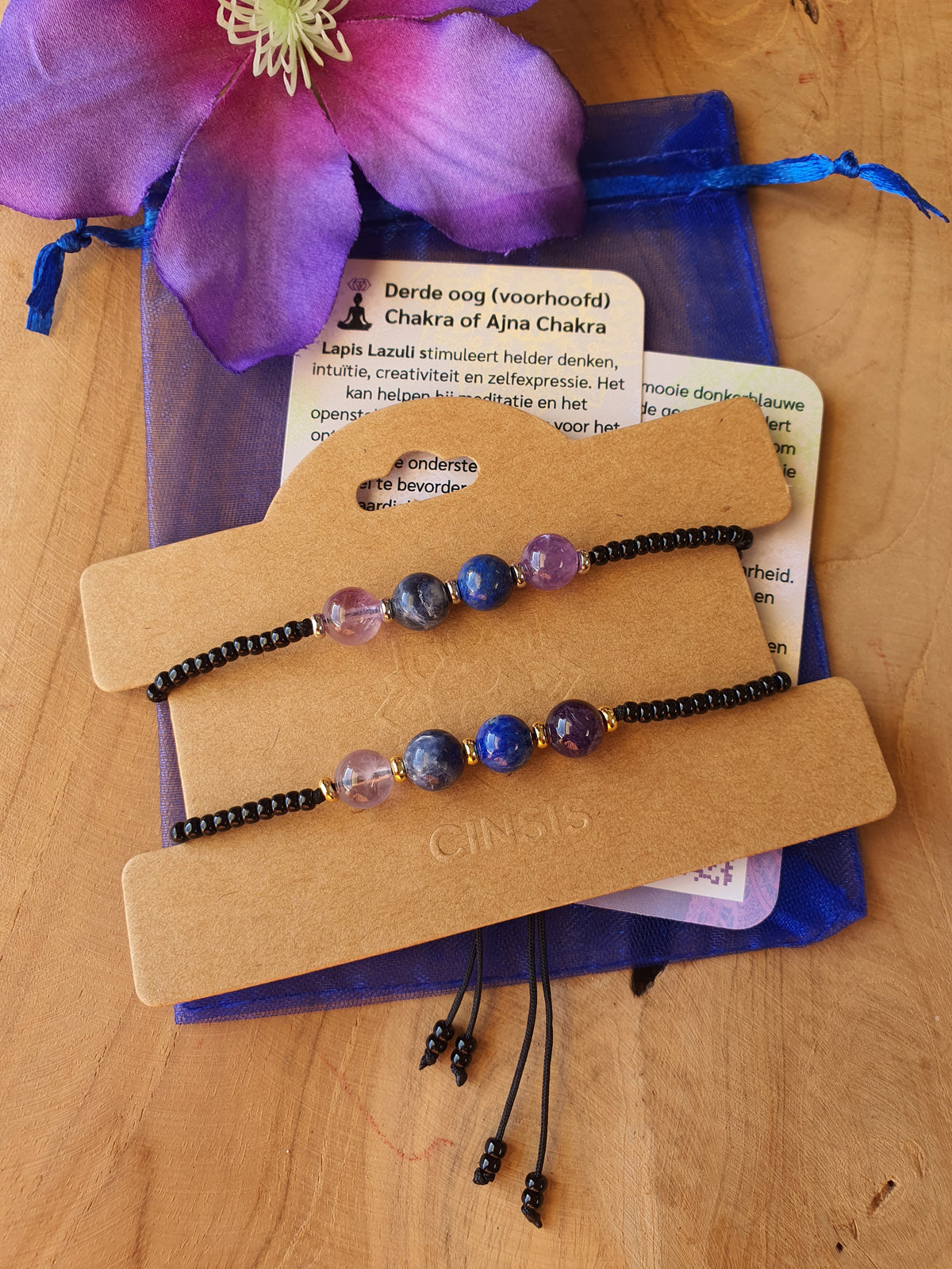Edelstenen Chakra Armband handgemaakt Derde Oog chakra of Ajna Chakra