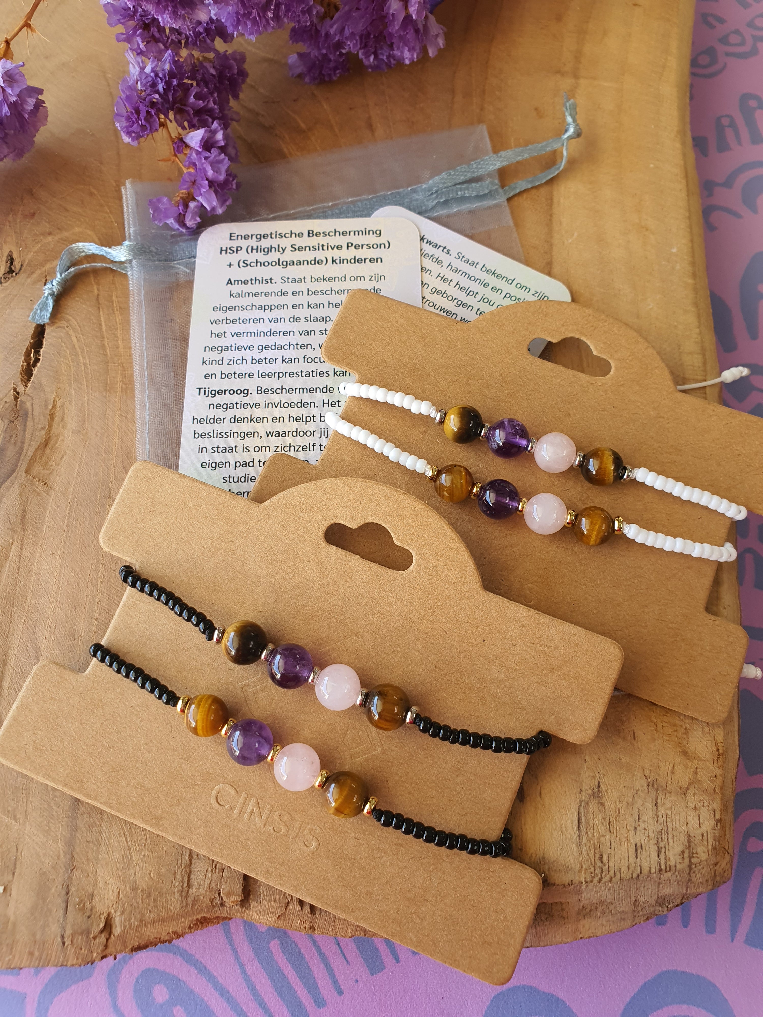 Edelstenen armband handgemaakt Energetische Bescherming HSP (Highly Sensitive Person)  en (Schoolgaande) kinderen