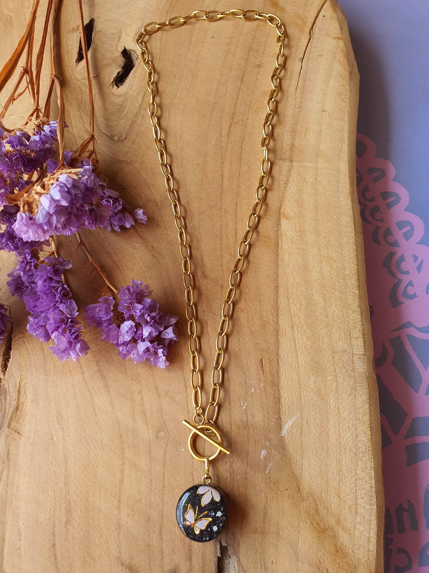 Cinsis Orgonite mix: orgonite Hanger 2 in 1 + RVS Goud ketting nr 3013