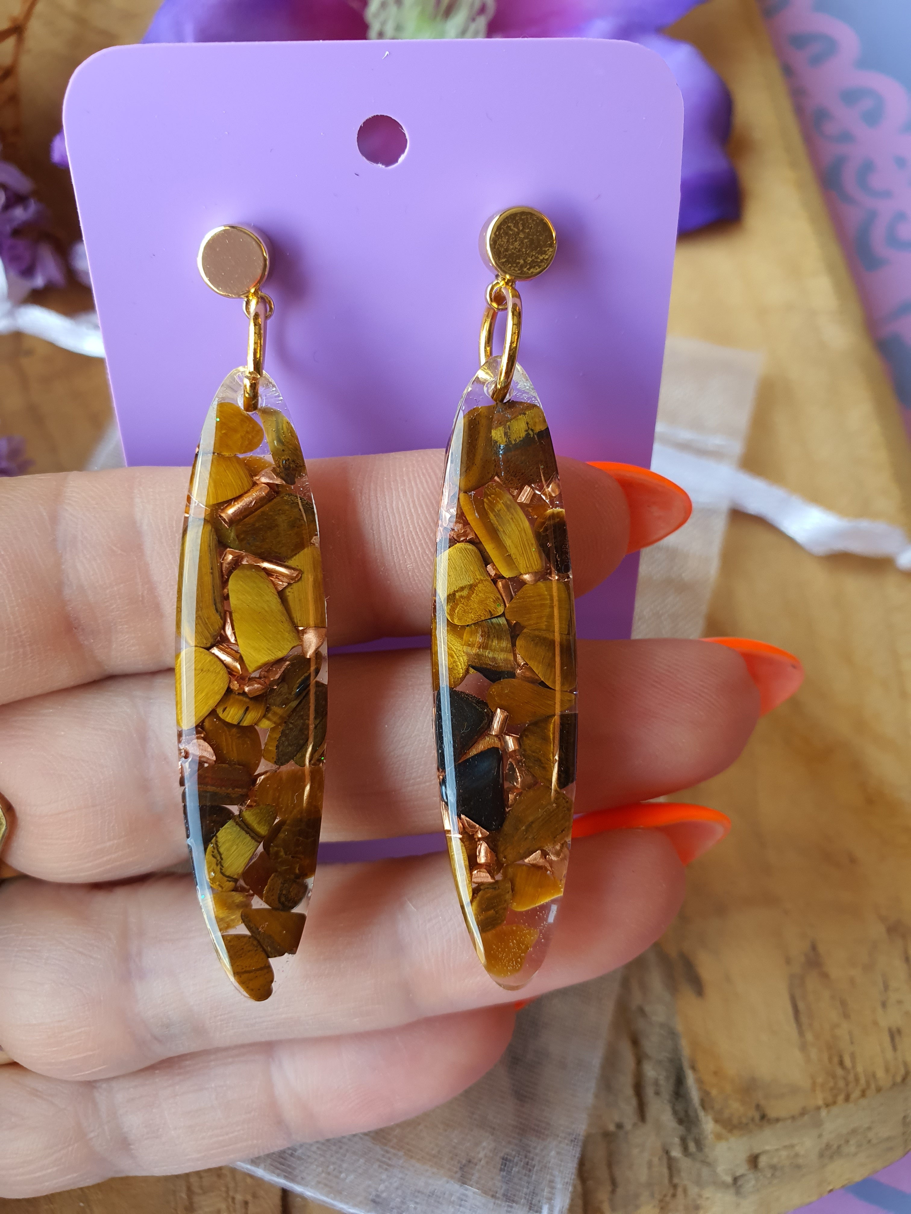 Orgonite Oorbellen Tijgeroog (nr 15)