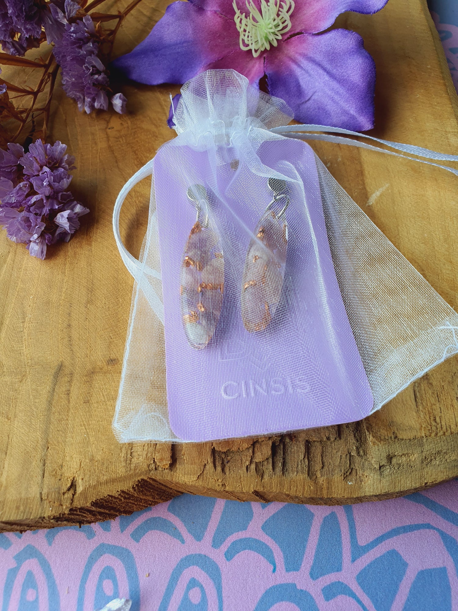 Orgonite Oorbellen Lepidoliet (nr 17)