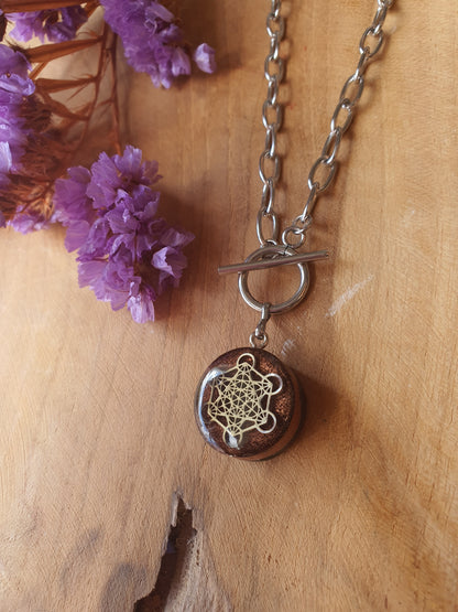 Cinsis Orgonite mix: orgonite Hanger 2 in 1 + RVS Zilver ketting nr 3006