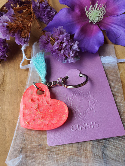 Orgonite Sleutelhanger Hart Rozenkwarts met Bergkristal