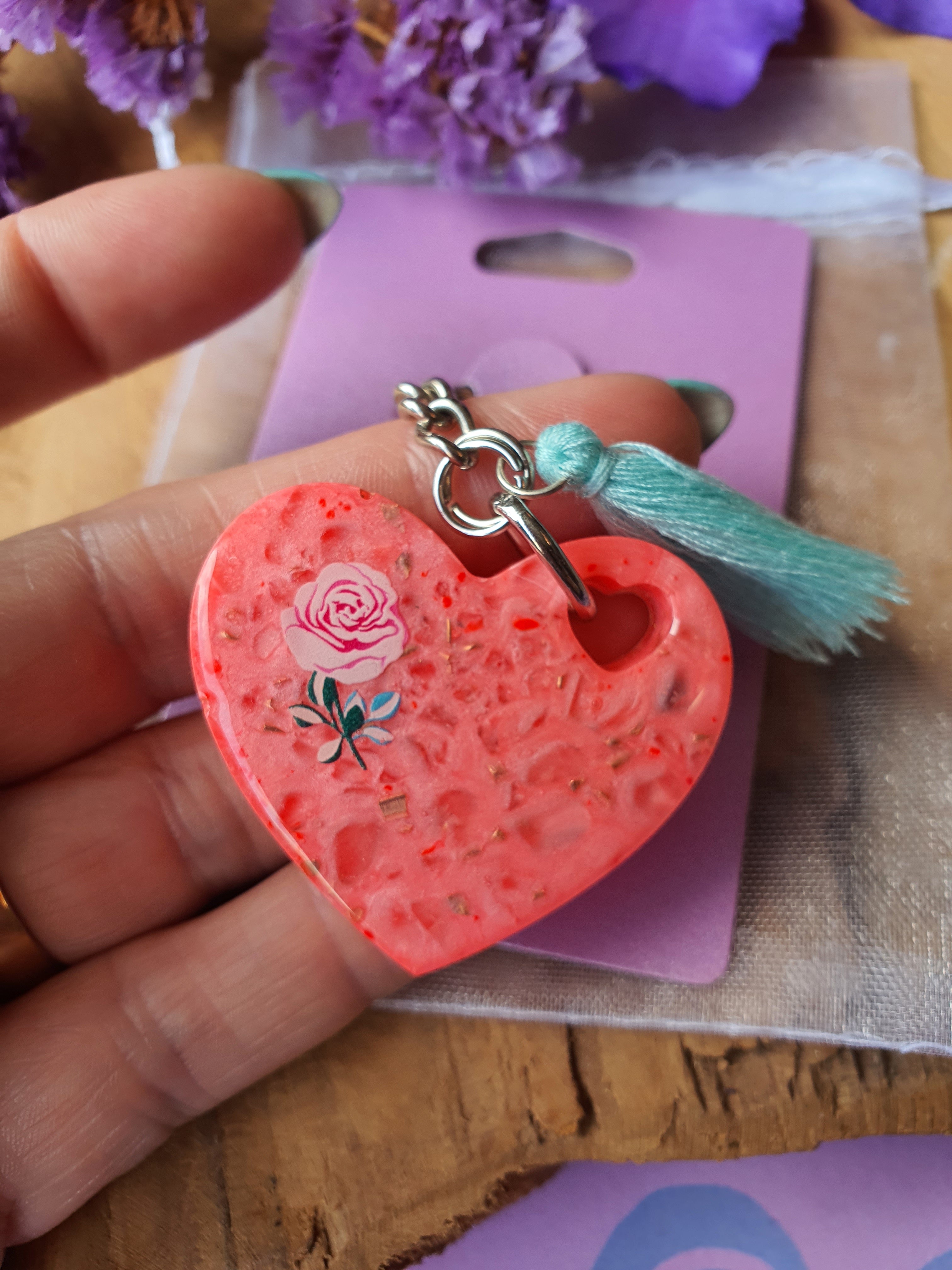 Orgonite Sleutelhanger Hart Rozenkwarts met Bergkristal