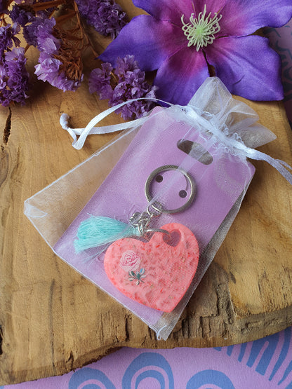 Orgonite Sleutelhanger Hart Rozenkwarts met Bergkristal