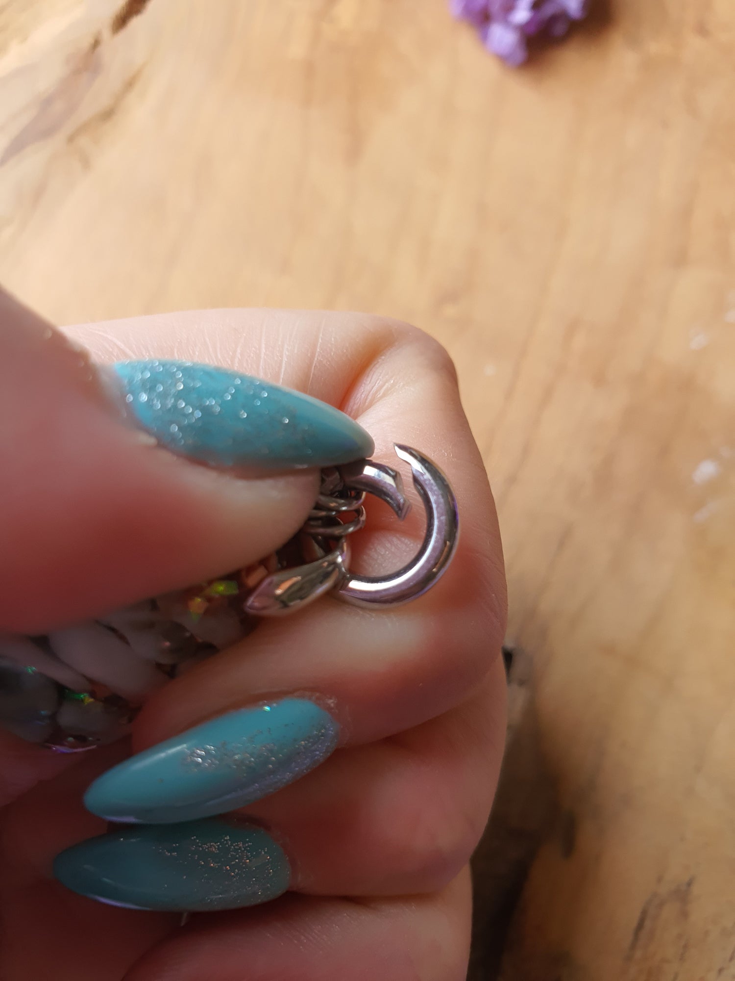 Orgonite Hanger Larimar en Bergkristal met RVS ketting en zirkonia bedel (nr 1018)