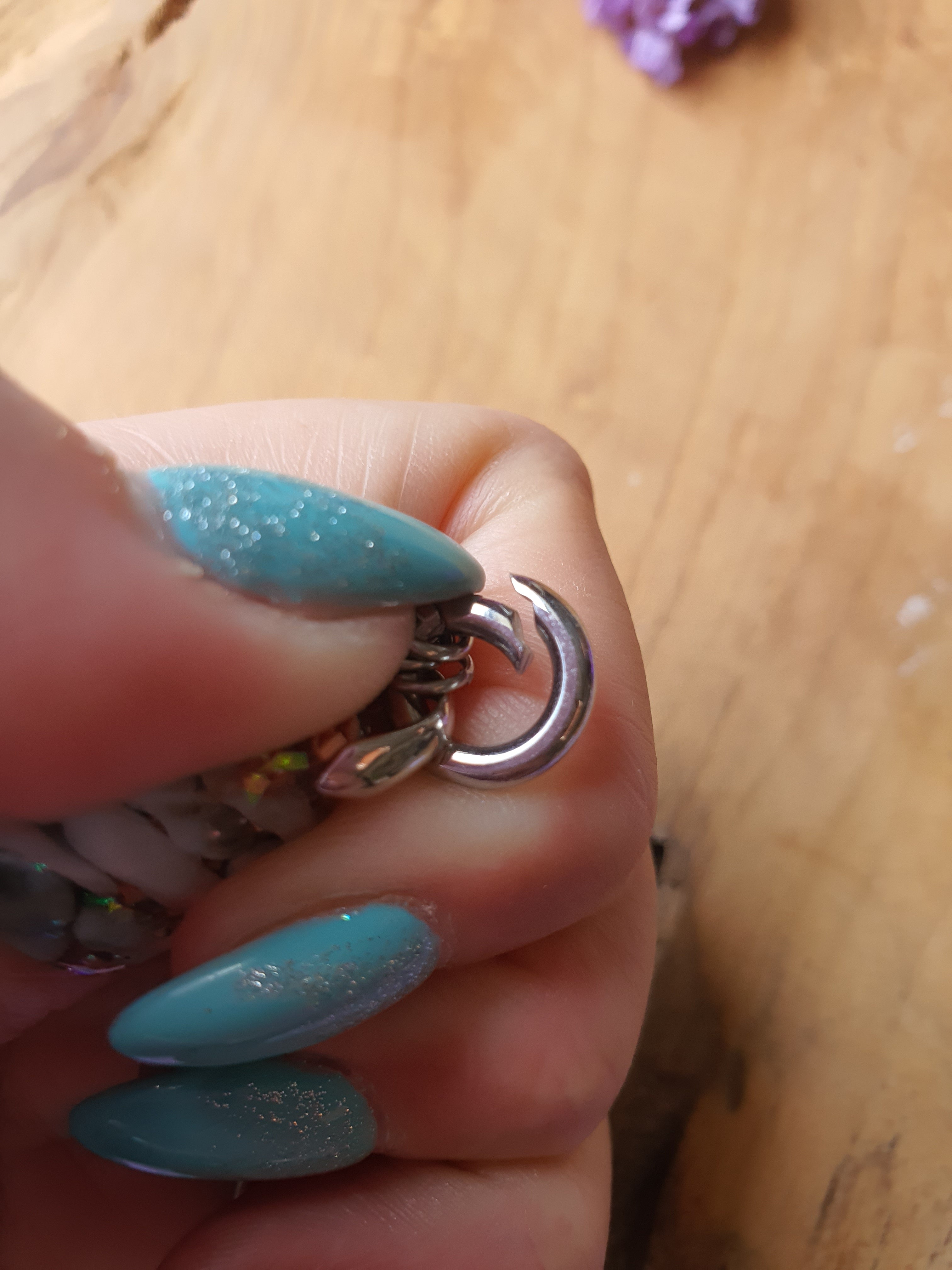 Orgonite Hanger Larimar en Bergkristal met RVS ketting en zirkonia bedel (nr 1018)