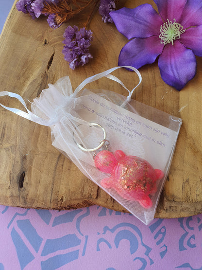 Orgonite sleutelhanger Schildpad Rozenkwarts met Bergkristal